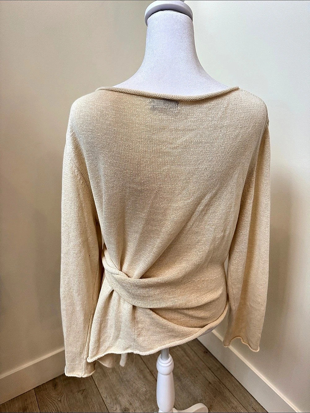 Massimo Dutti Cream Tie-Waist Knit Sweater Size Small